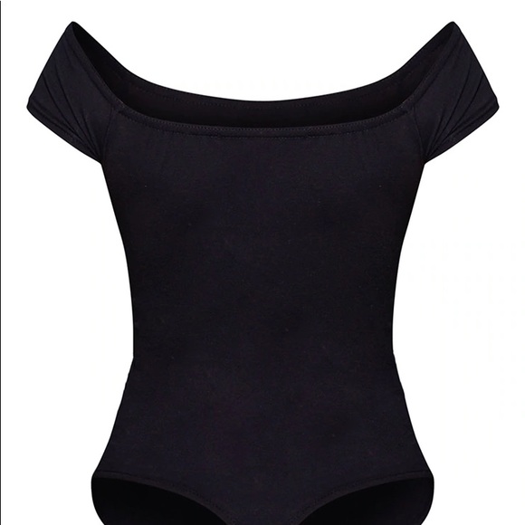 Black Short Sleeve Bardot Bodysuit - Picture 3 of 6